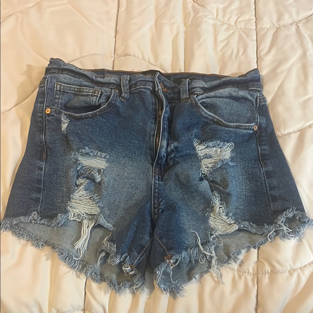 Distressed Denim Blue Shorts